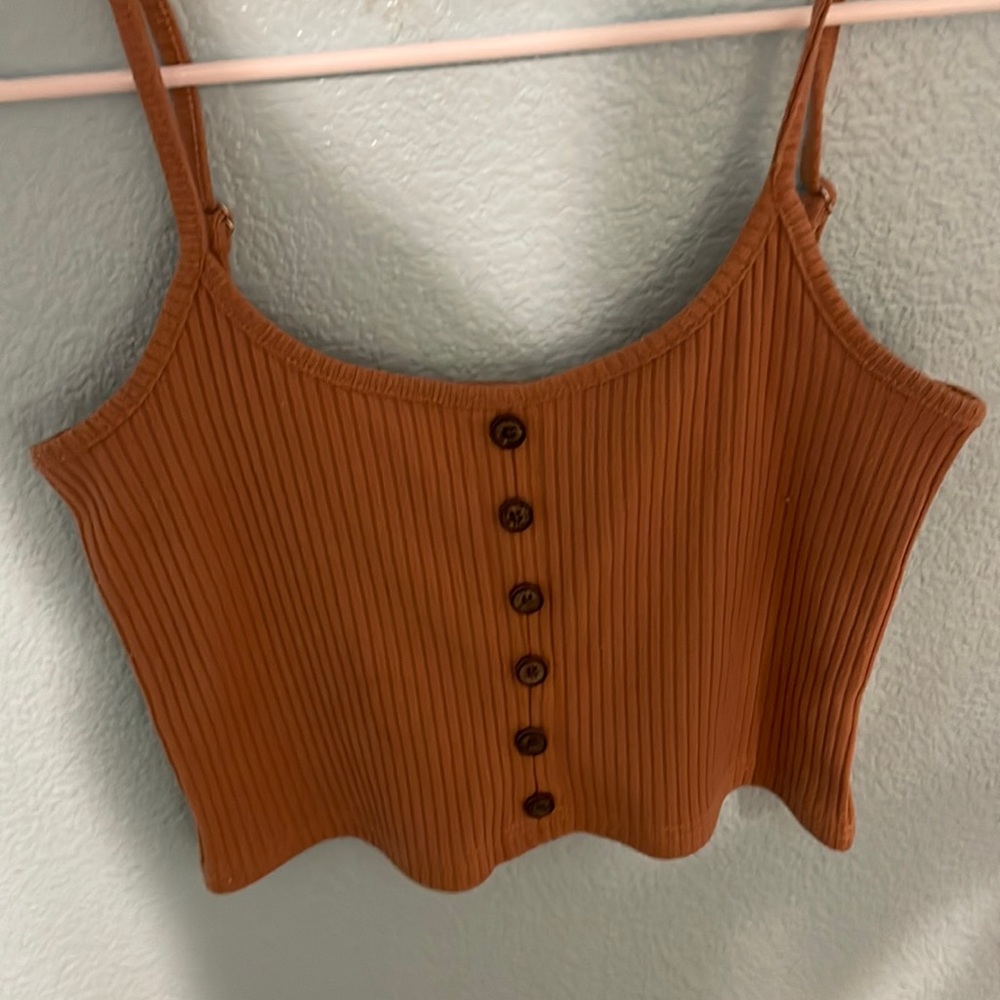 Brown Medium Cropped Tank with Buttons